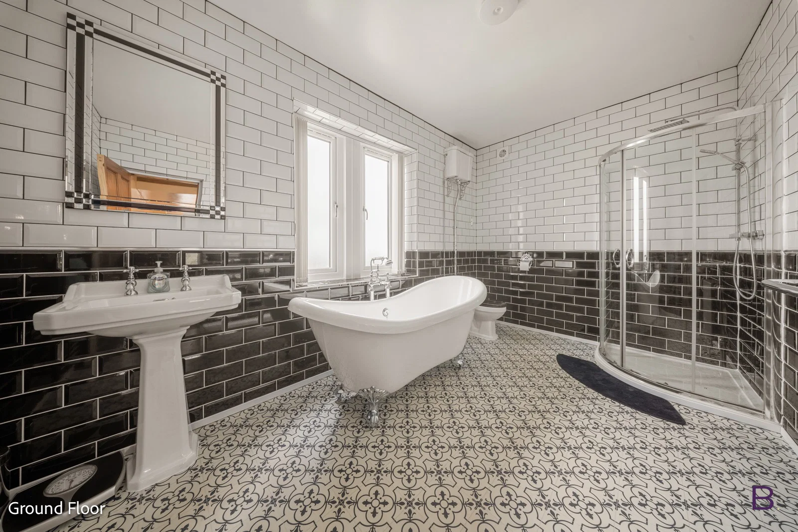 A bathroom cleared and photographed